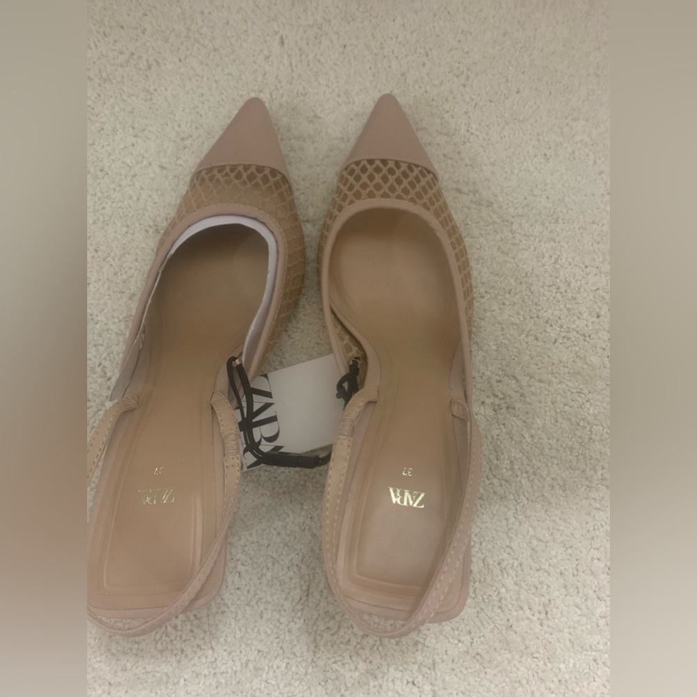 ZARA MESH KITTEN HEEL SHOES